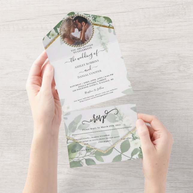 Elegant Greenery Foliage Botanical Wedding All In  One Invitation (Tearaway)