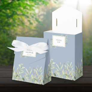 Elegant Greenery Foliage Bridal Shower Dusty Blue Favour Box