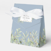 Elegant Greenery Foliage Bridal Shower Dusty Blue Favour Box (Front Side)