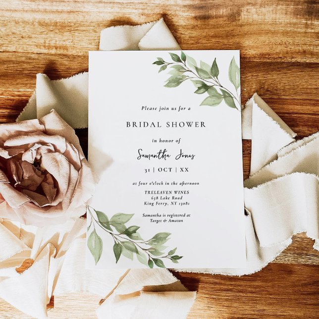 Elegant Greenery Foliage Bridal Shower Invitation (Creator Uploaded)