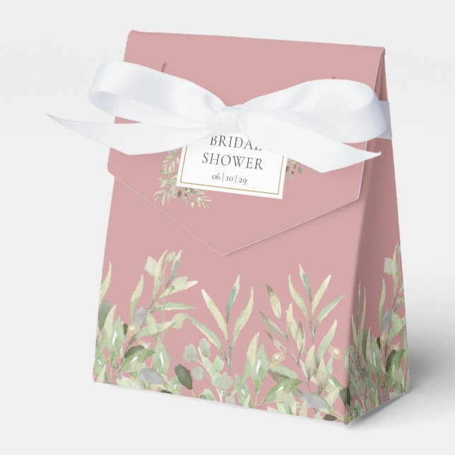 Elegant Greenery Foliage Dusty Rose Bridal Shower  Favour Box (Front Side)
