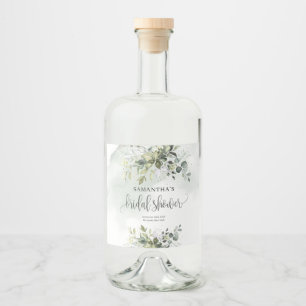 Elegant greenery foliage faux gold Bridal Shower Liquor Bottle Label