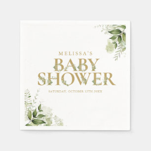 Elegant Greenery Foliage Gold Baby Shower Napkin