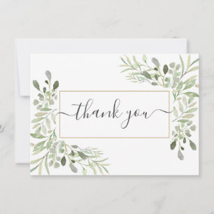 Elegant Greenery Foliage Modern Script Thank You Card