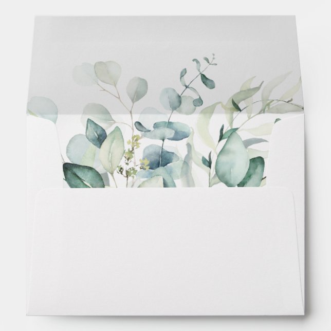 Elegant Greenery Foliage Pre-Printed Address 5x7 Envelope (Back (Bottom))