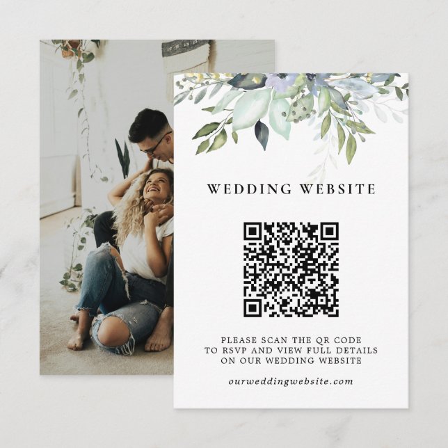 Elegant Greenery Foliage QR Code & Photo Wedding Enclosure Card (Front/Back)