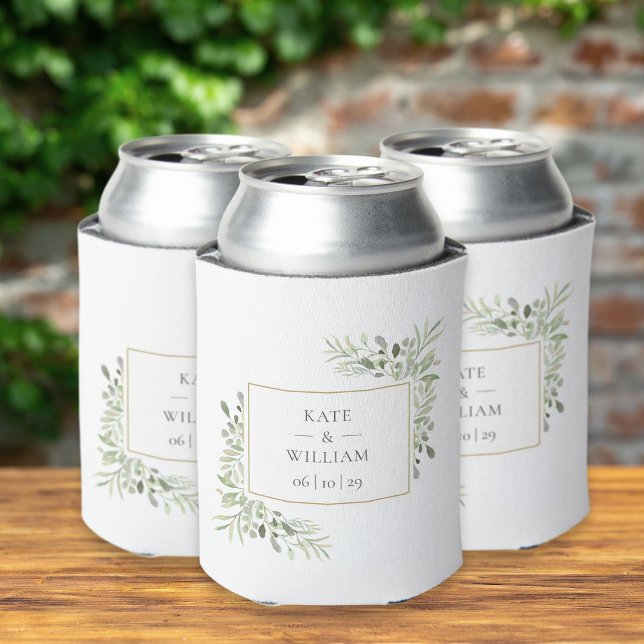 Elegant Greenery Foliage Wedding Can Cooler (Creator Uploaded)