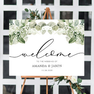 Elegant Greenery Foliage Wedding Welcome Sign
