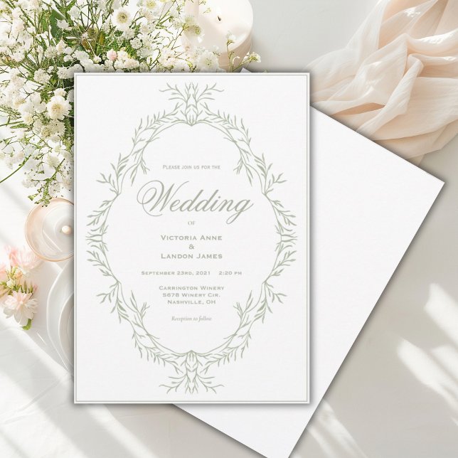 Elegant Greenery Frame Vintage Wedding Invitation (Creator Uploaded)