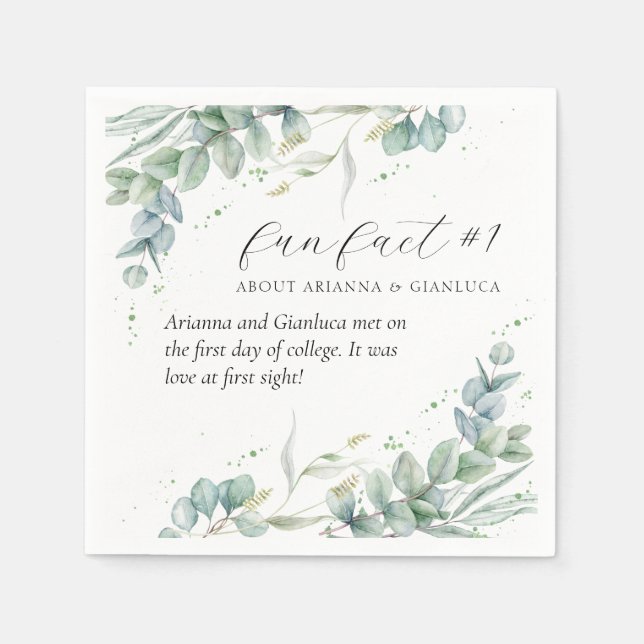 Elegant Greenery Fun Fact #1 Wedding Cocktail Napkin (Front)