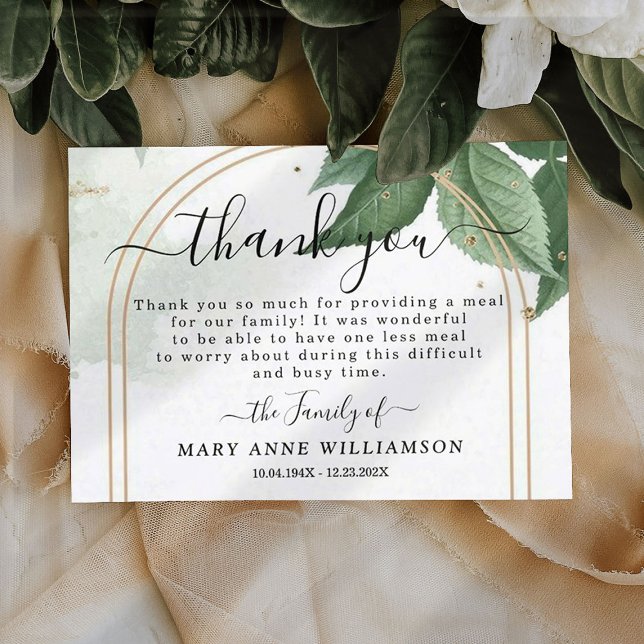 Elegant Greenery Funeral Food Thank You Card (Creator Uploaded)