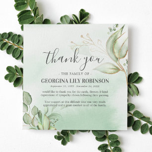 Elegant Greenery Funeral Gratitude Thank You Card