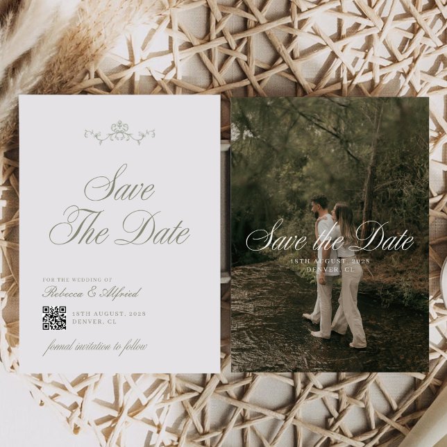 Elegant Greenery Garden Sage Green Wedding QR Code Save The Date (Creator Uploaded)