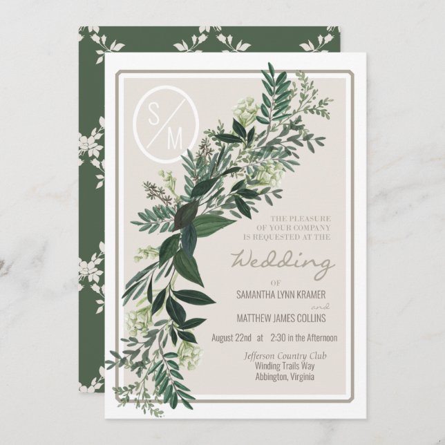 Elegant Greenery Garland Ferns and Berries Invitation (Front/Back)
