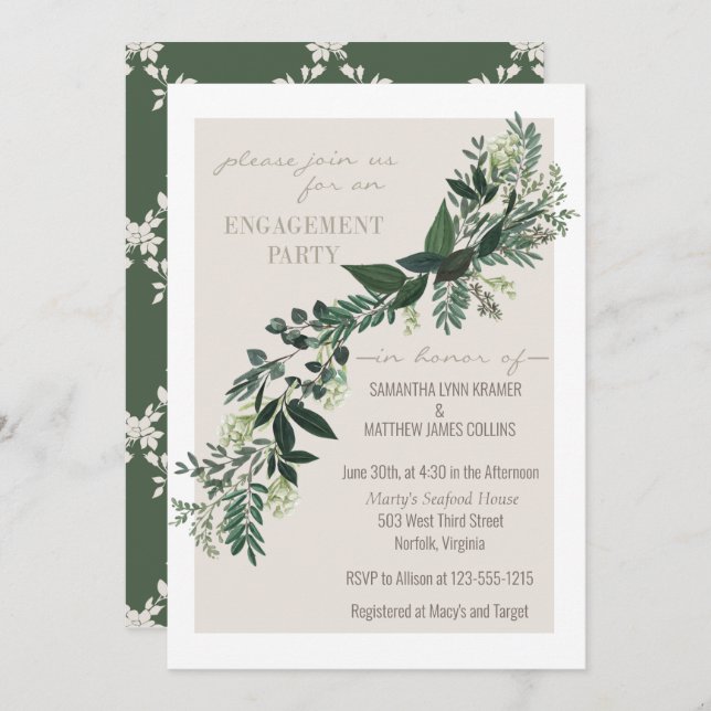 Elegant Greenery Garland Ferns Engagement Party Invitation (Front/Back)