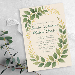 Elegant Greenery Gold Accents Wedding Invitation