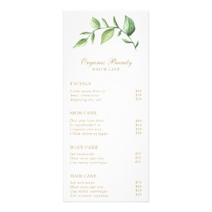 Elegant Greenery Gold Beauty Salon Price List Rack Card