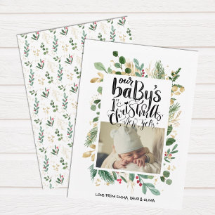 Elegant Greenery Gold Berry Baby First Christmas  Holiday Card