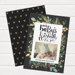 Elegant Greenery Gold Berry Baby First Christmas  Holiday Card
