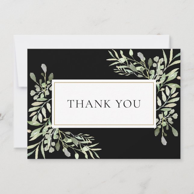 Elegant Greenery Gold Black Funeral Memorial  Thank You Card (Front)