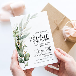 Elegant Greenery Gold Botanical Bridal Shower Invitation