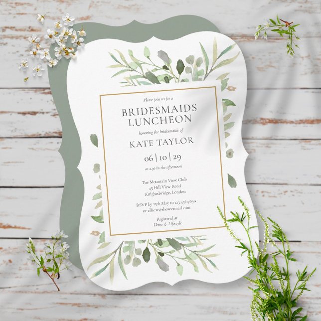 Elegant Greenery Gold Bridesmaids Luncheon Invitation (Creator Uploaded)