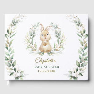Elegant Greenery Gold Bunny Rabbit Baby Shower Guest Book