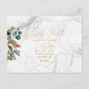 Elegant Greenery Gold Calligraphy RSVP w Meal Invitation Postcard