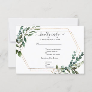 Elegant Greenery Gold Calligraphy Wedding RSVP Card