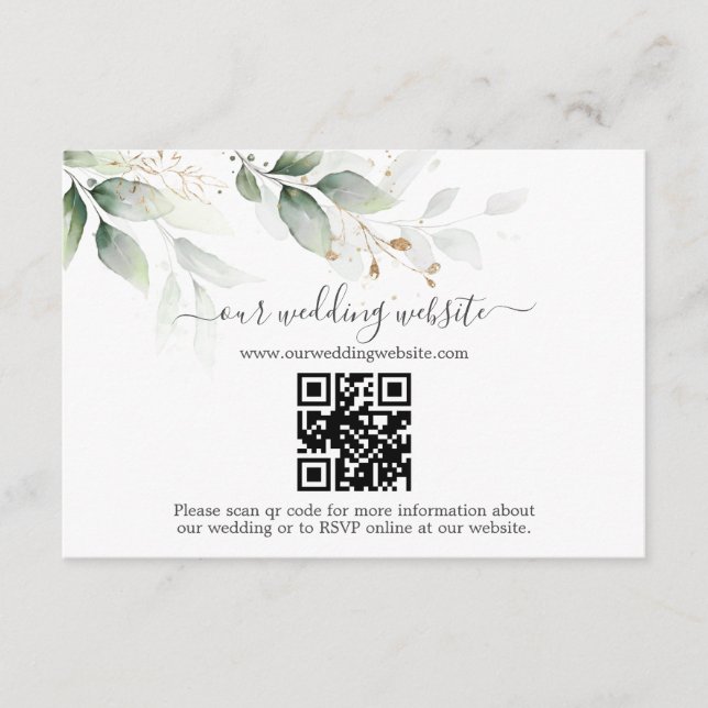Elegant Greenery Gold  Eucalyptus QR Code Wedding  Enclosure Card (Front)