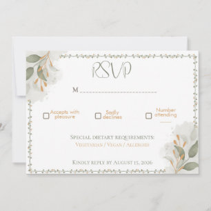 Elegant Greenery & Gold Floral Wedding RSVP Card