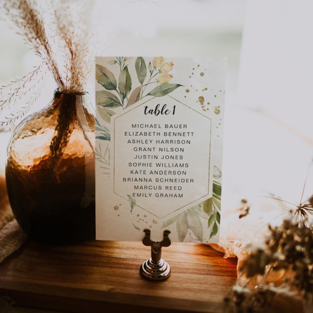 Elegant Greenery Gold Frame Table Seating Card (Creator Uploaded)