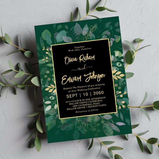 Elegant Greenery & Gold Geometric Frame Eucalyptus Invitation (Creator Uploaded)