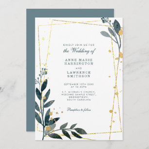 Elegant Greenery Gold Geometric Wedding Invitation