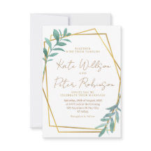 Elegant Greenery Gold Geometric Wedding Invitation