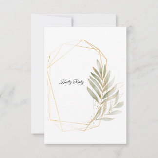 Elegant Greenery Gold Geometric Wedding RSVP Card