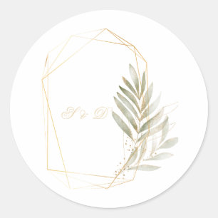 Elegant Greenery Gold Geometric Wedding Sticker