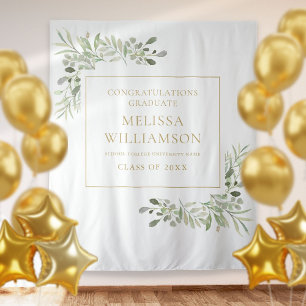 Elegant Greenery Gold Graduation Photo Backdrop Tapestry