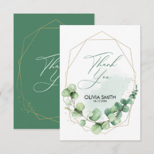 Elegant greenery gold lines eucalyptus wedding thank you card