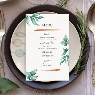 Elegant Greenery & Gold Minimalist Wedding Menu