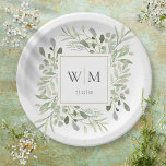 Elegant Greenery Gold Monogram Wedding Paper Plate<br><div class="desc">Featuring delicate watercolor greenery leaves,  these chic botanical paper plates can be personalised with your monogram initials and special date. Designed by Thisisnotme©</div>