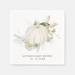 Elegant Greenery Gold Pumpkin Fall Baby Shower Napkin
