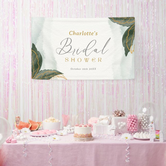Elegant Greenery Gold Watercolor Bridal Shower Banner (Party)