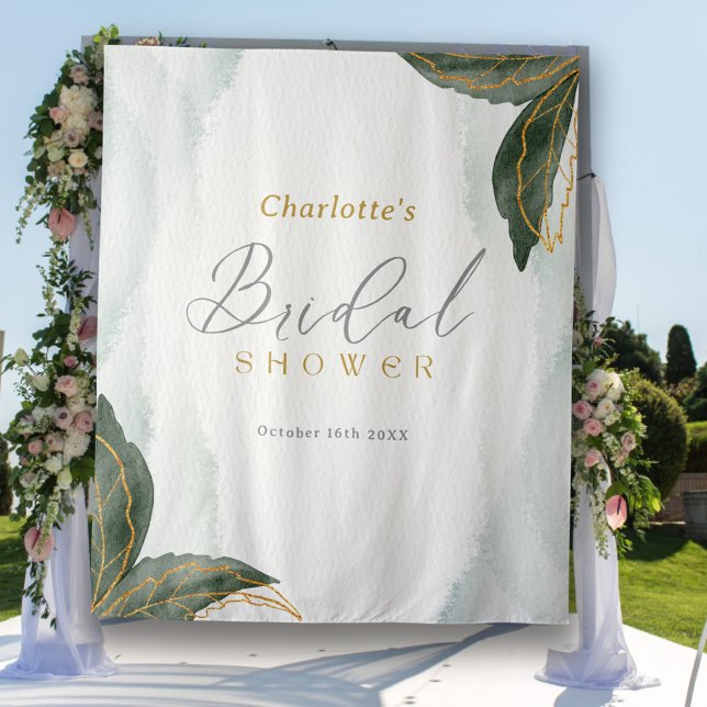 Elegant Greenery Gold Watercolor Bridal Shower Tapestry (Creator Uploaded)