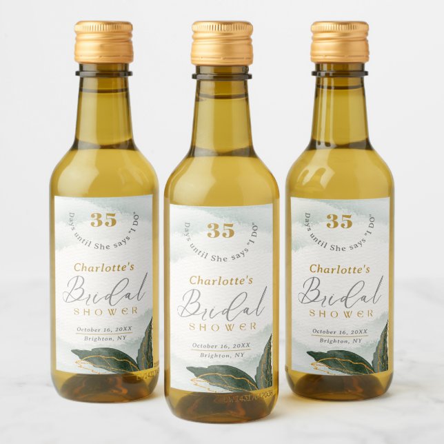 Elegant Greenery Gold Watercolor Bridal Shower Wine Label (Bottles)