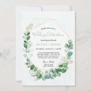 Elegant Greenery + Gold Wedding Celebration Invitation