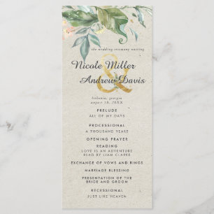 Elegant Greenery Gold Wedding Ceremony Program
