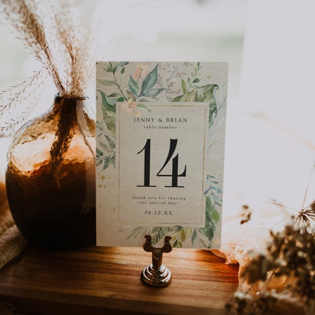 Elegant Greenery Gold Wedding Table Number (Creator Uploaded)