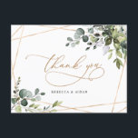 Elegant Greenery Gold Wedding Thank You Postcard<br><div class="desc">Designed to coordinate with our Boho Greenery Gold wedding collection,  this customisable Flat Postcard Thank You card features mixed watercolor greenery leaves paired with a classy serif font in black for an optional message on the back. Matching items available.</div>