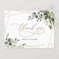 Elegant Greenery Gold Wedding Thank You Postcard